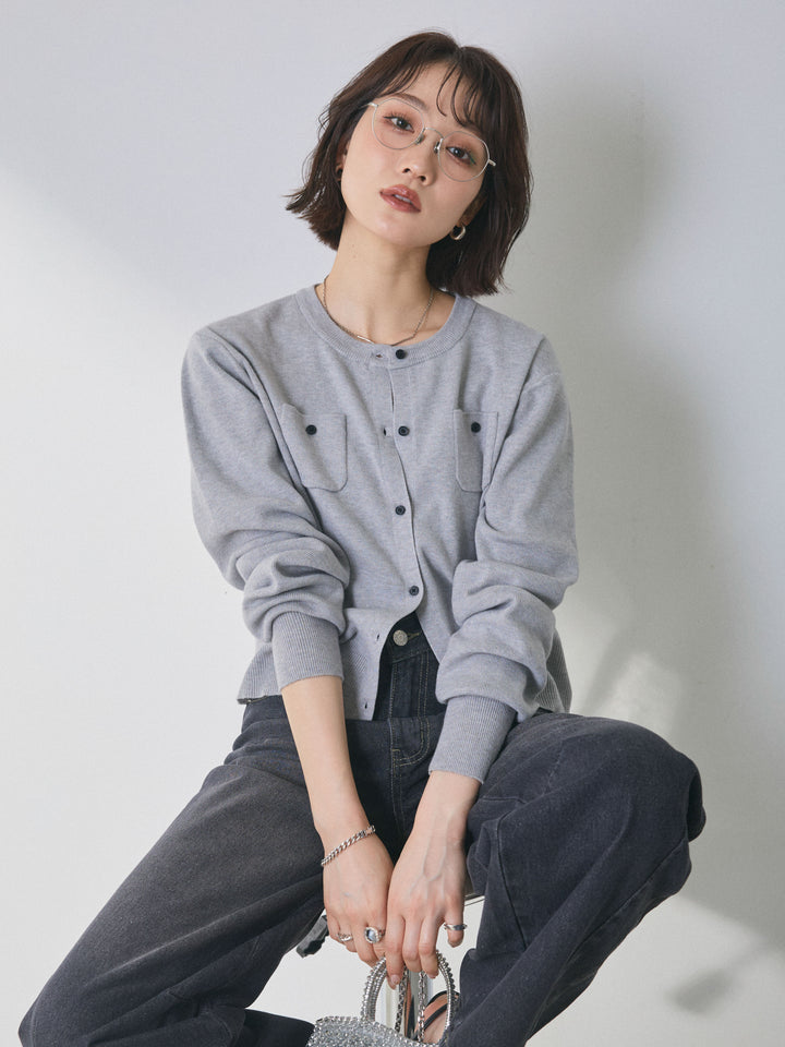 【Allure】[SET]ミニポケットニットカーディガン+ミニポケットニットカーディガン(2set)