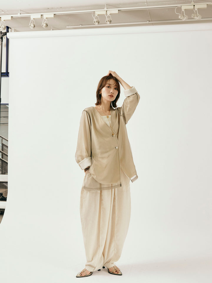 [予約]リネンライクベイカーバルーンパンツ/アイボリー