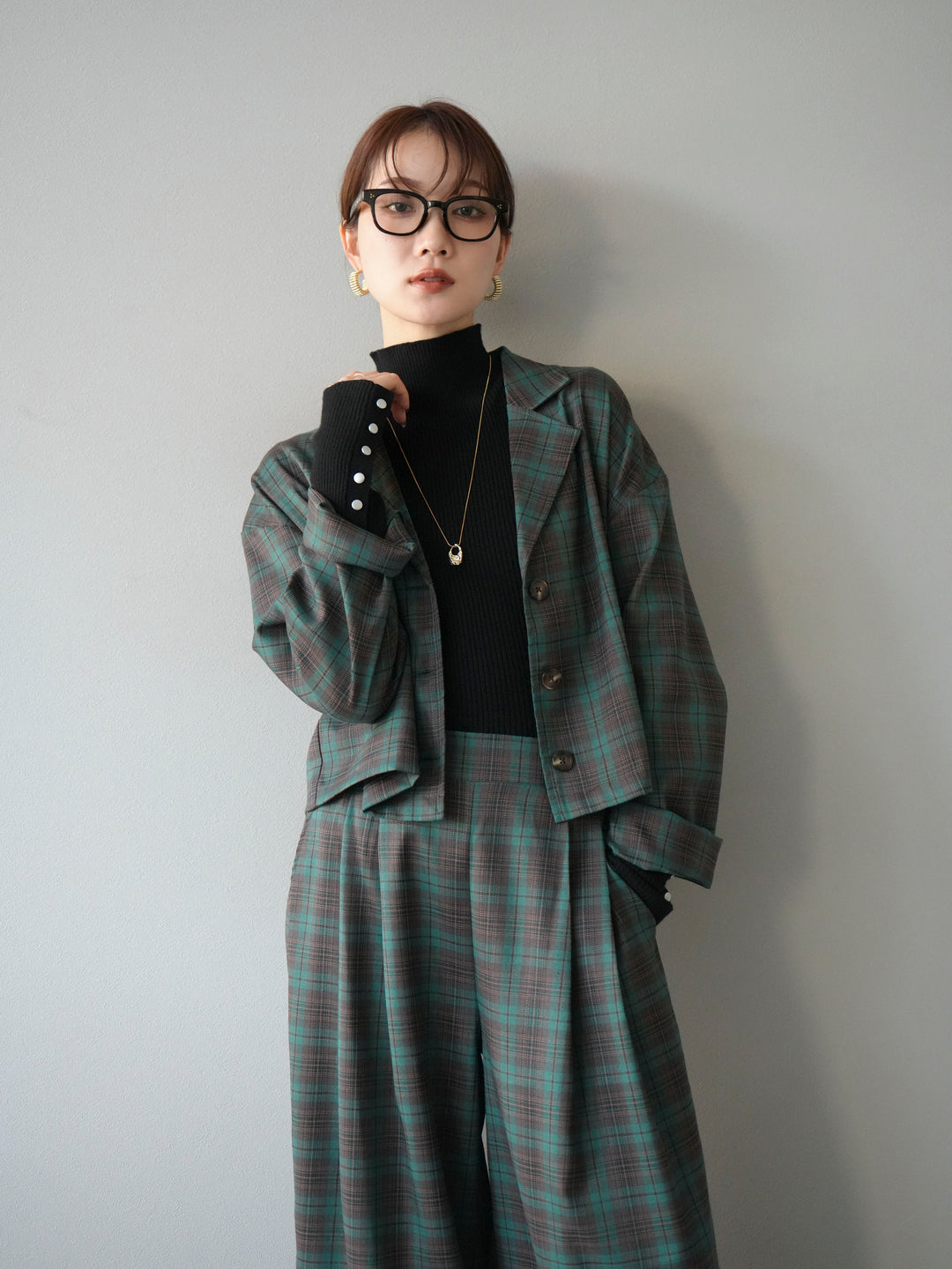[SET] 格紋短外套+格紋休閒褲（2件組）