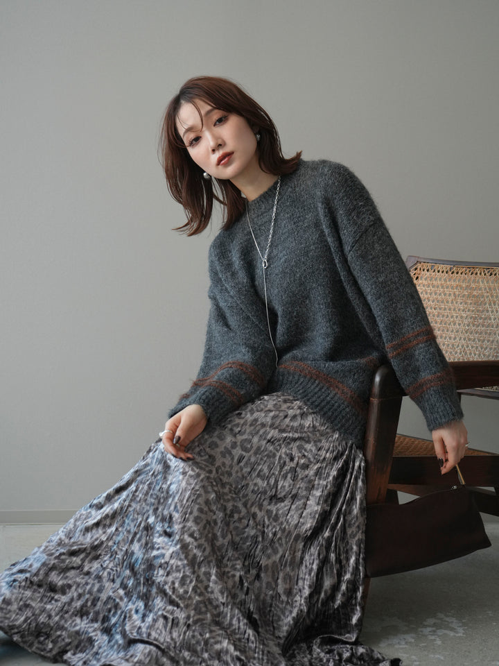 [予約]クルーネックラインボーダーニットプルオーバー/gray