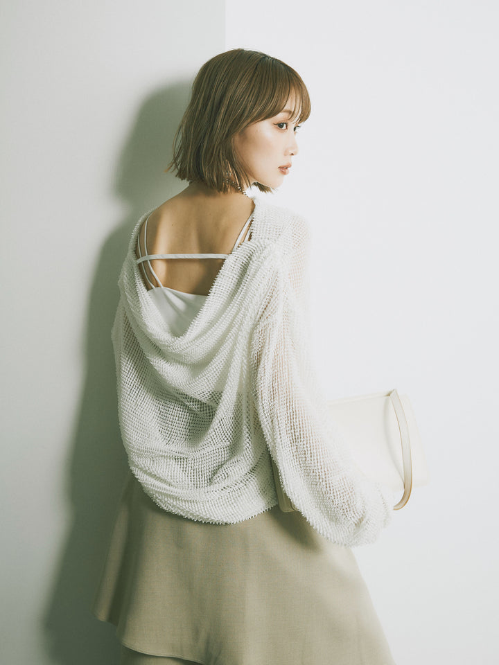 [SET] 後背垂墜網眼套頭衫+亞麻觸感裹身寬褲（2件套）