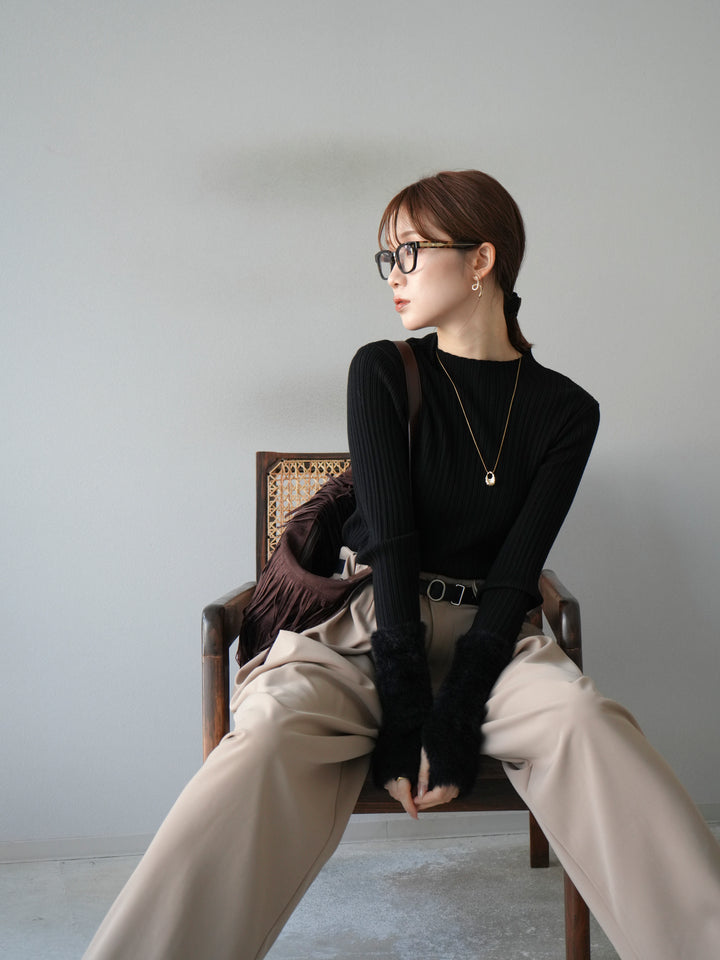 [予約]アームシャギーランダムリブニットトップス/ブラック