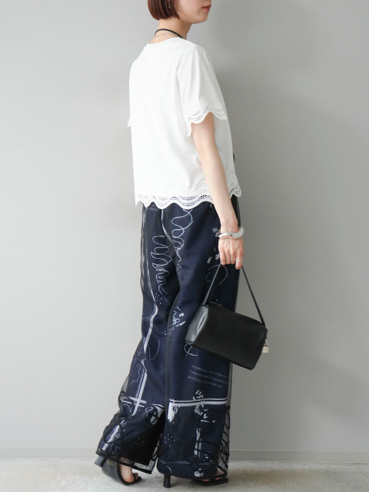 [予約]ペイント柄タックパンツ/ネイビー