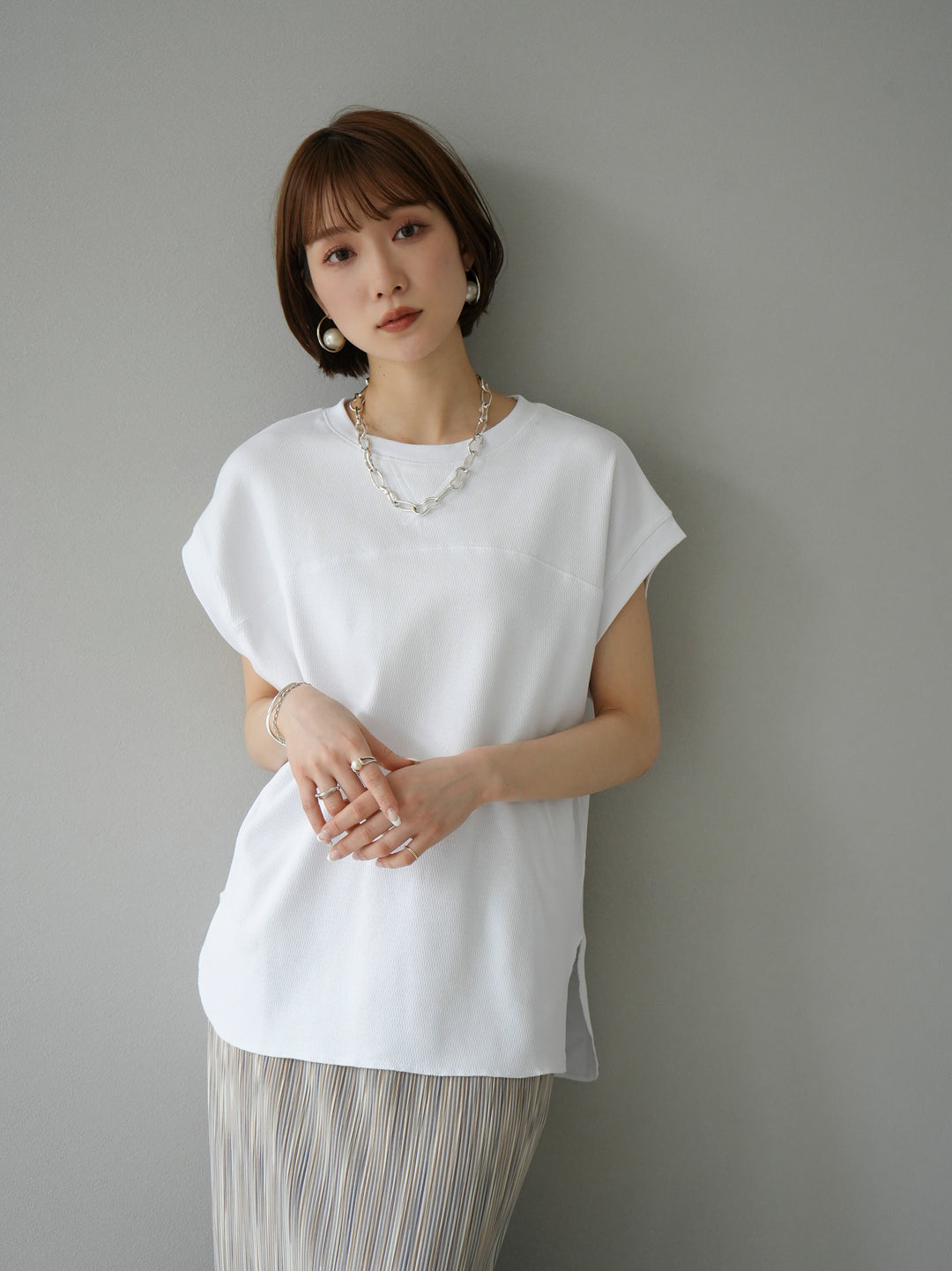 [Pre-order] Honeycomb Stretch French Sleeve Pullover/White