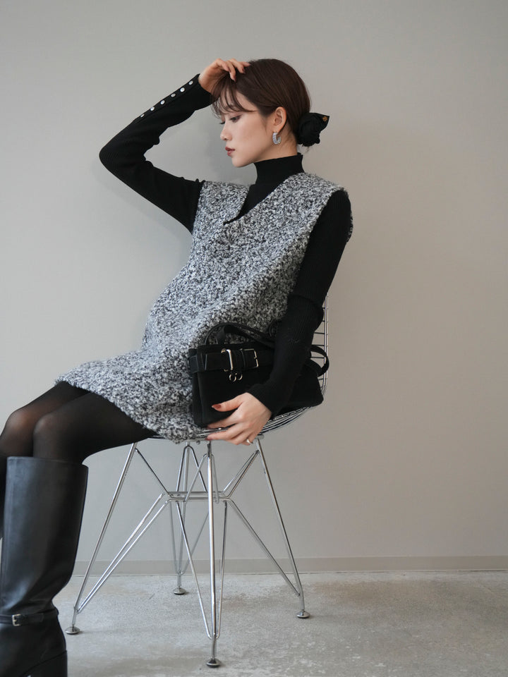 [予約]ミックスループヤーンニットミニワンピース/gray