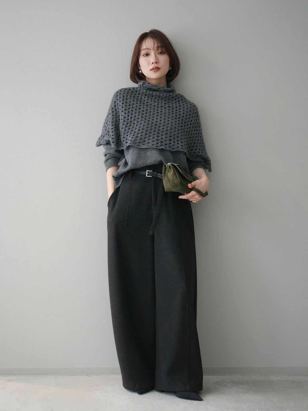 [予約]メッシュケープアンサンブルニットプルオーバー/darkgray
