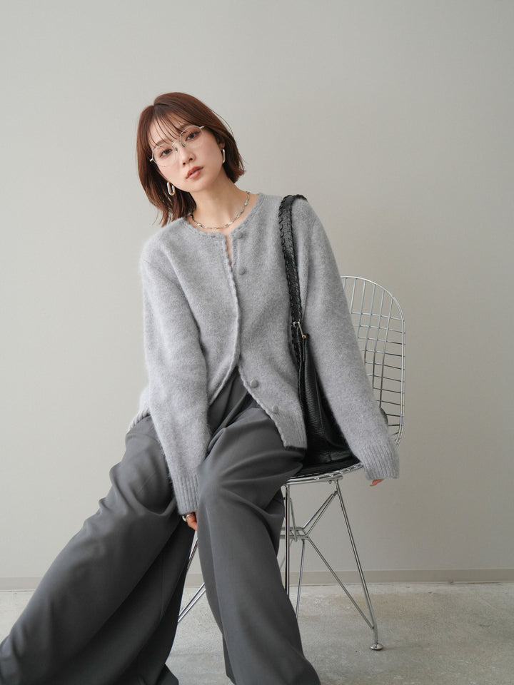 [SET]くるみボタンニットカーディガン+テープベルトタックバギーパンツ(2set)