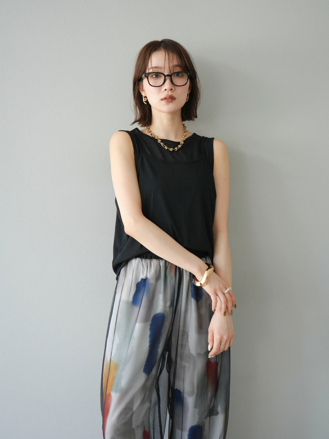 [予約]アイスタッチ2WAYデザインキャミタンク/ブラック