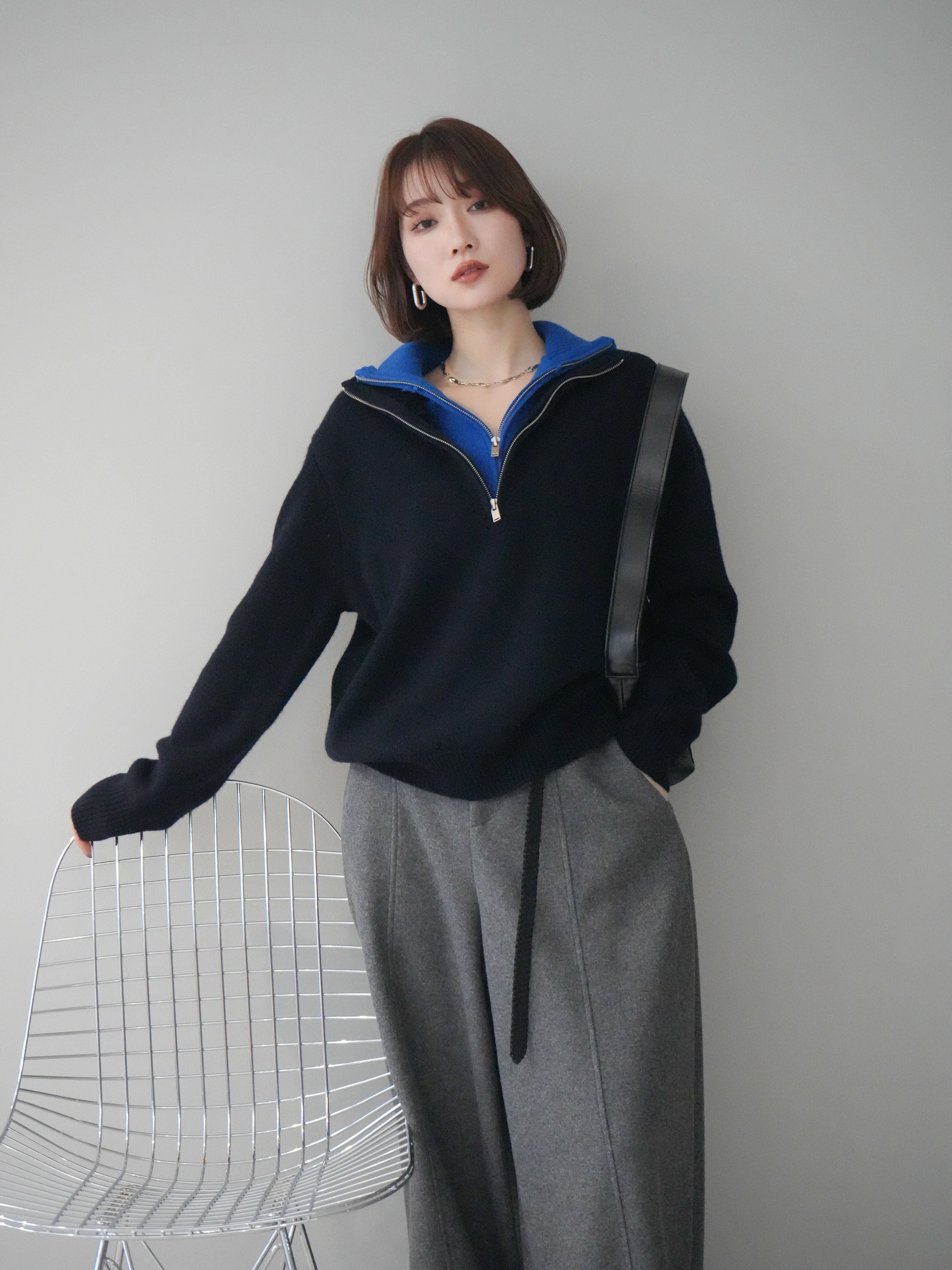 【美品✨】FRAMeWORK 畦ハーフジップニットプルオーバー　ネイビー　ウール BEAMS HEART（ビームス ハート）ハーフジップ 片畦 ニット（トップス