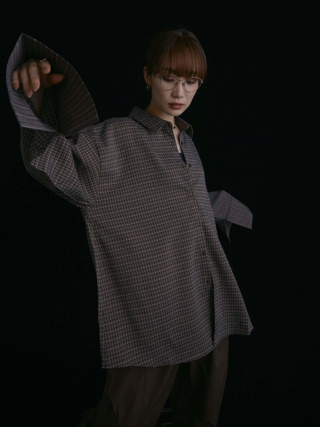 【Allure】[SET]チェックBIGカフスオーバーシャツ+チェックBIGカフスオーバーシャツ(2set)