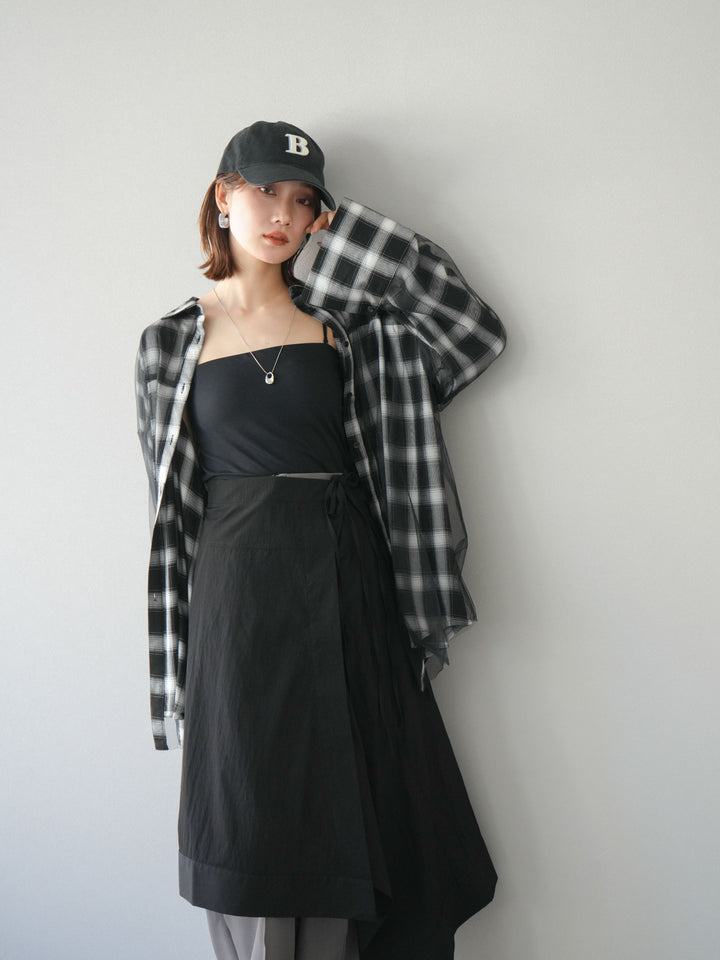 [予約]チュールドッキングチェック柄オーバーサイズシャツ/ブラック