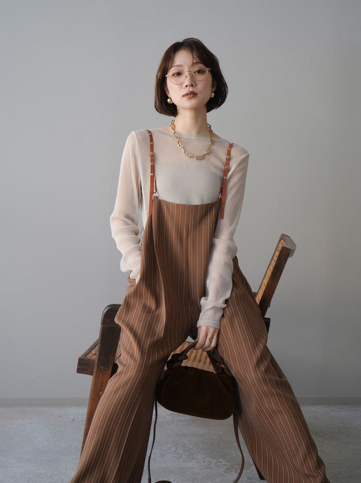 [予約]ヘリンボーンストライプサス付サロペット/goldbrown