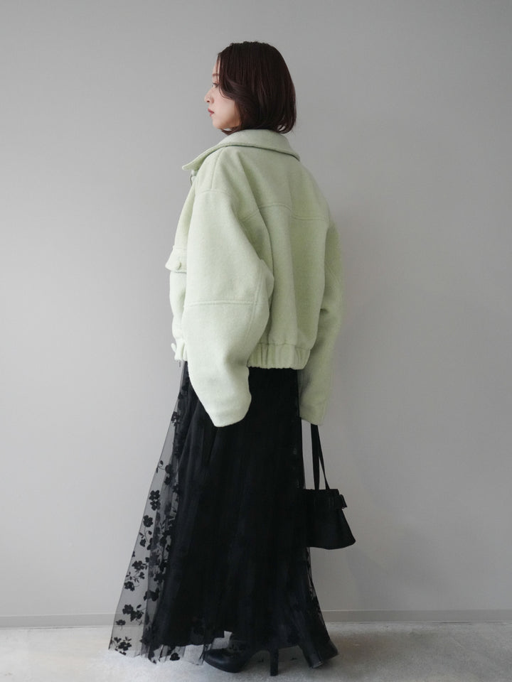 [SET]ウールライクフライトジャケット+フラワーフロッキーチュールプリーツスカート(2set)