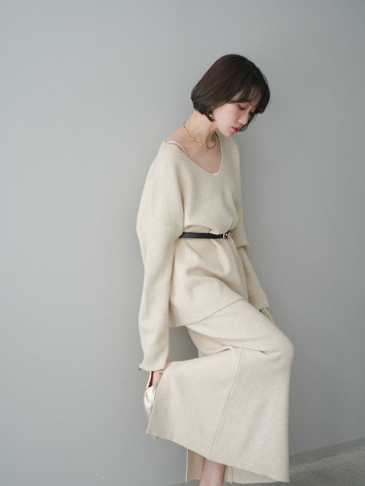 [SET]ベルト付Vネックニット＆スカートSET UP+ベルト付Vネックニット＆スカートSET UP(2set)