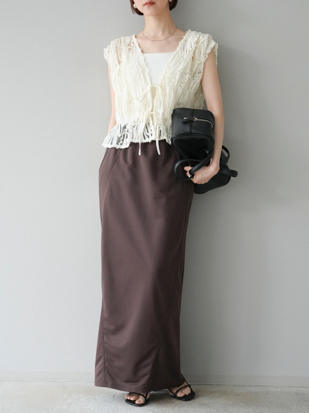 [SET]ジャガードレースリボントップス+スウェットロングスカート(2set)