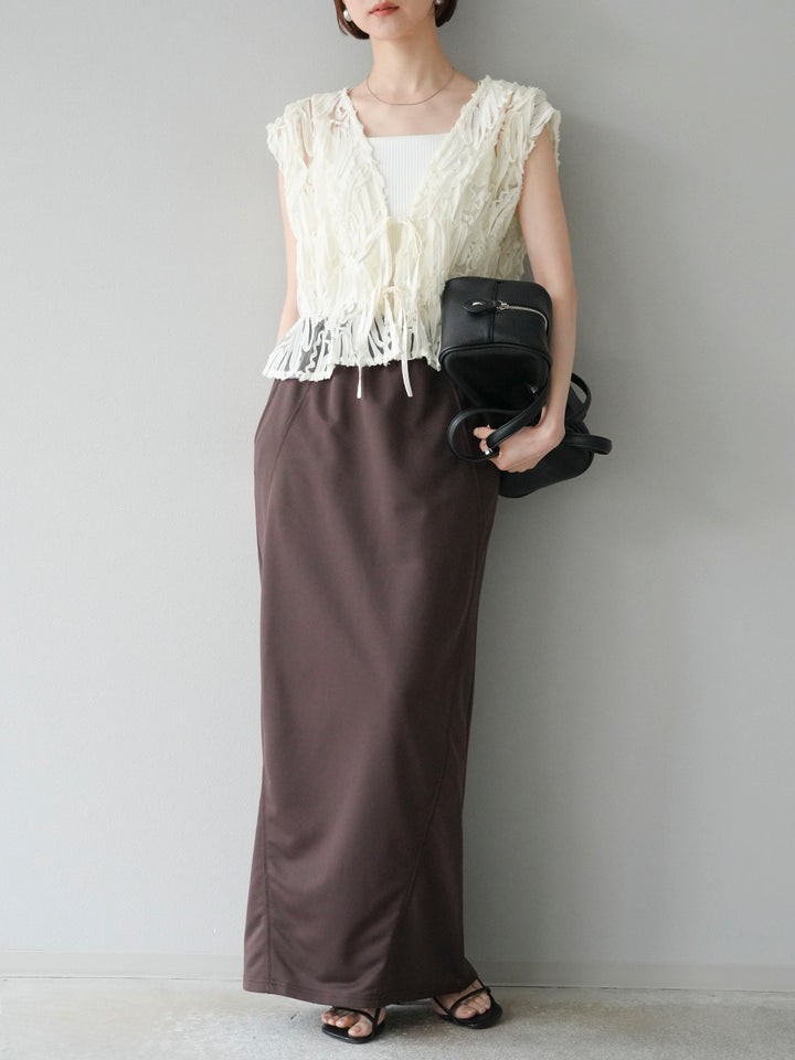 [SET]ジャガードレースリボントップス+スウェットロングスカート(2set)