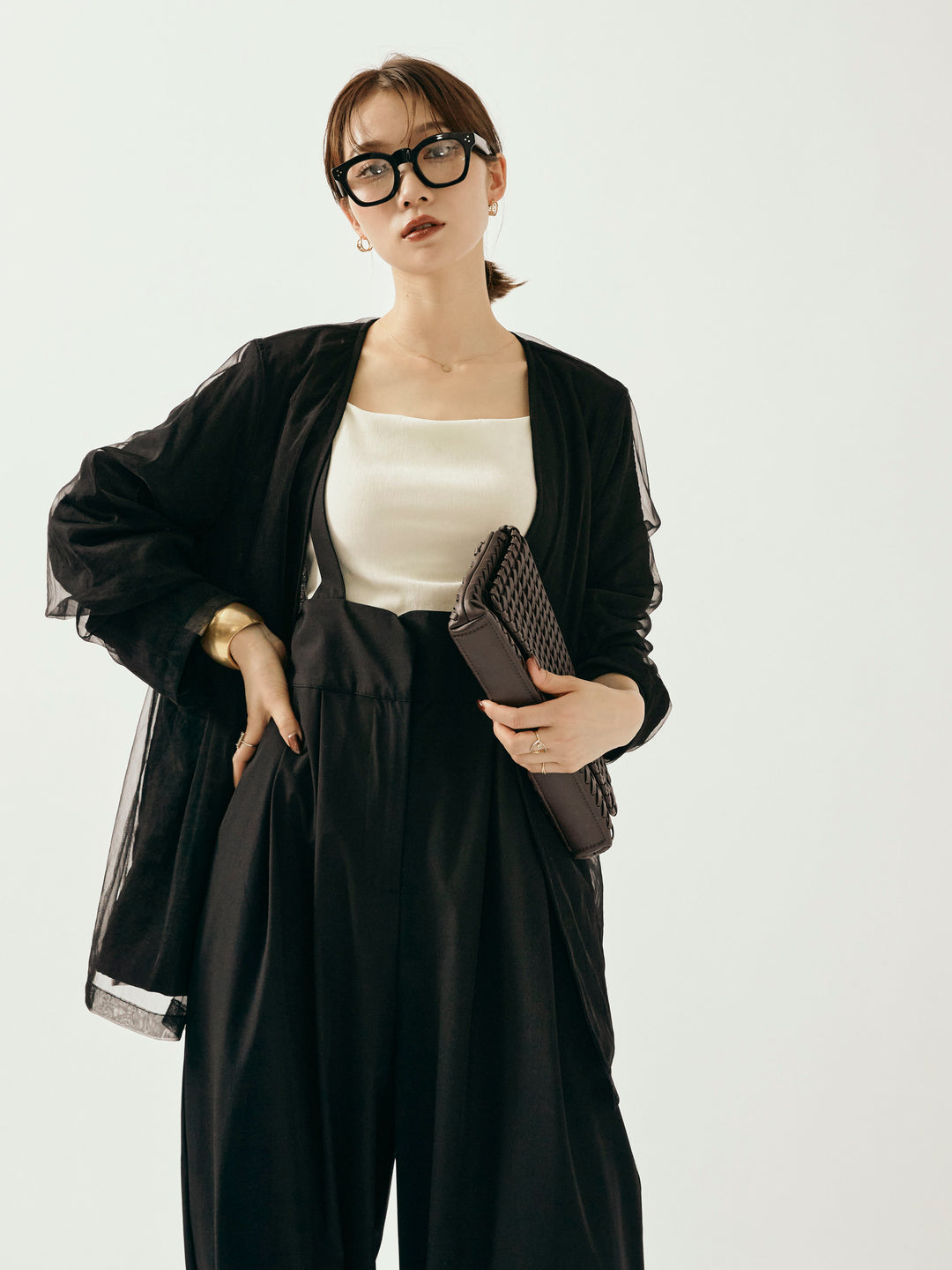 [予約]チュールレイヤードVジャケット/ブラック
