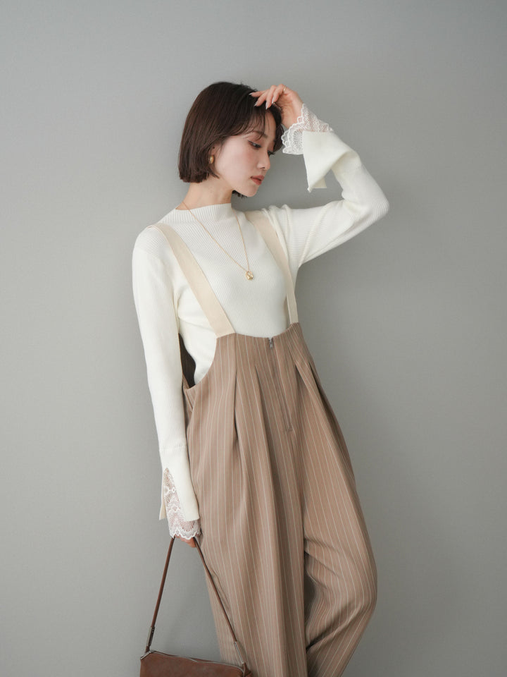 [SET]袖スカラップレースオフネックニットトップス+袖スカラップレースオフネックニットトップス(2set)