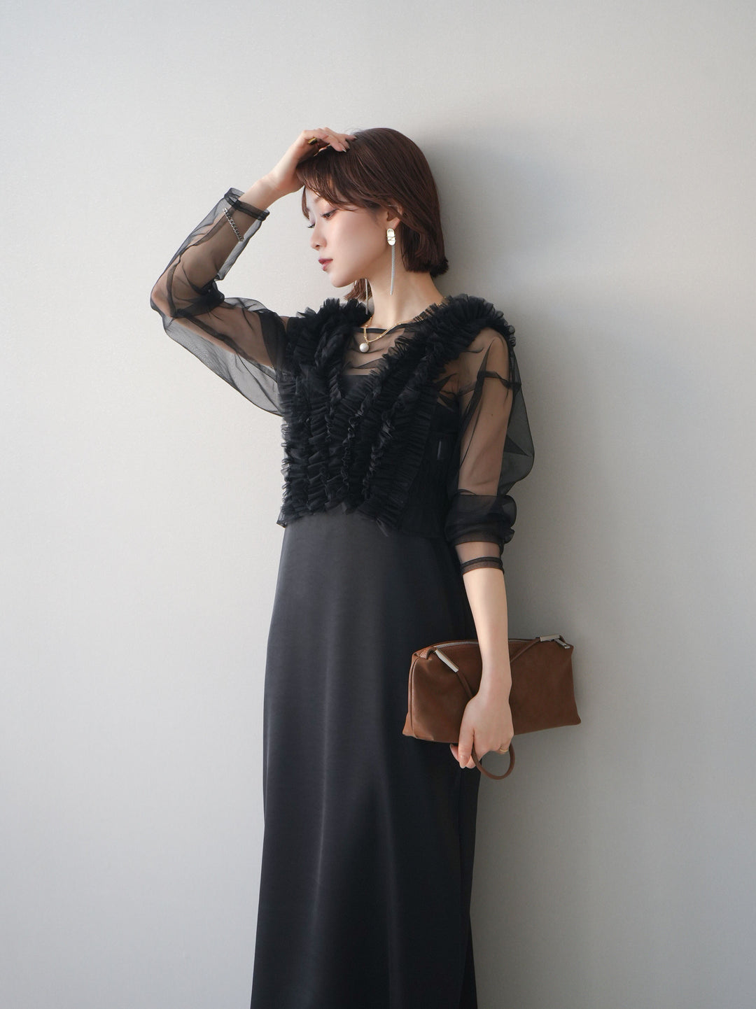 [予約]チュールフリルアンサンブルキャミソールドレス 3点SET/black