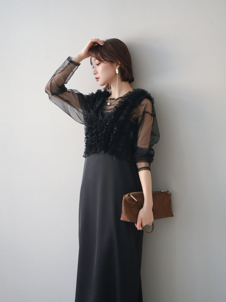 [予約]チュールフリルアンサンブルキャミソールドレス 3点SET/black