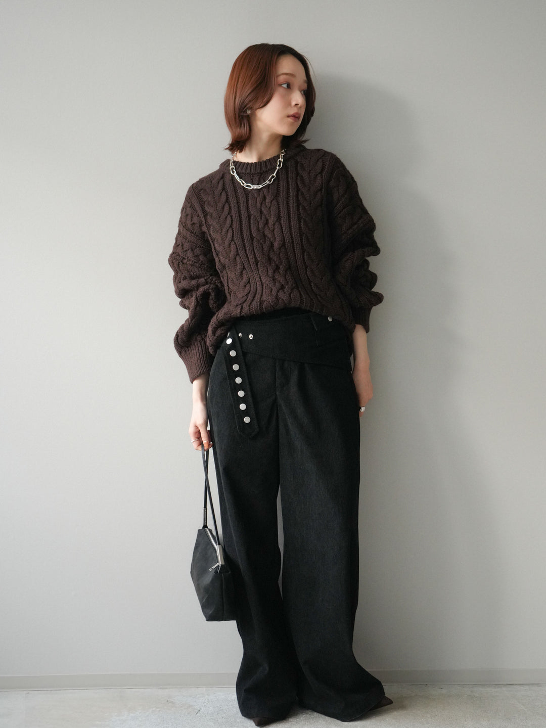 [予約]コーデュロイ巻きベルト付きパンツ/black