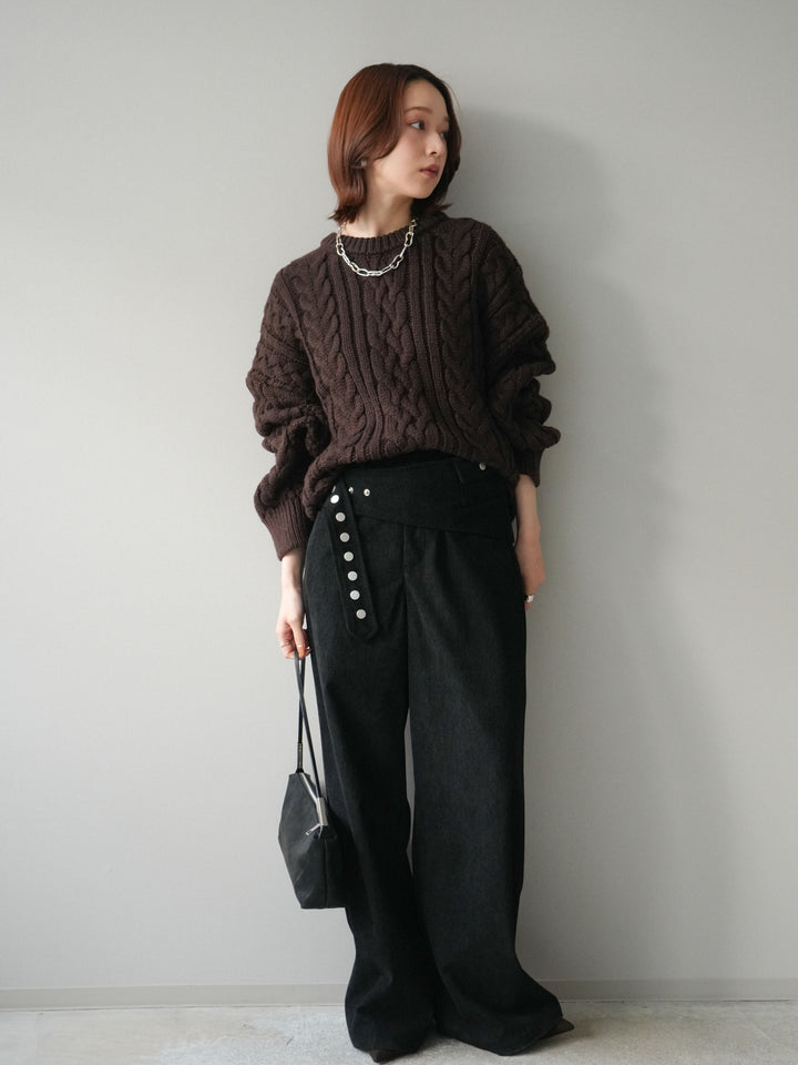 [予約]コーデュロイ巻きベルト付きパンツ/black