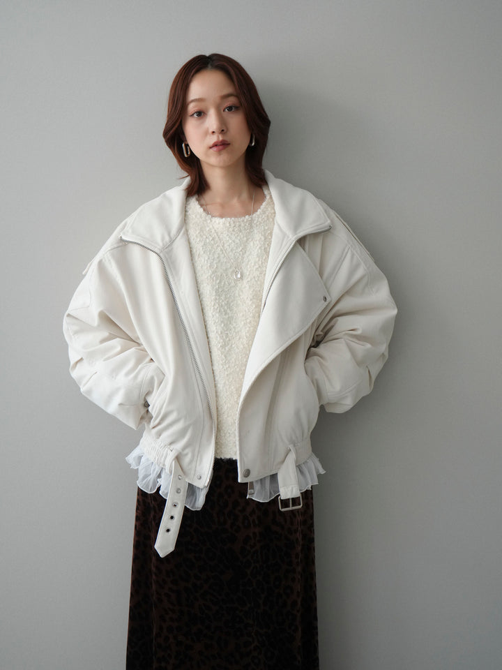 [SET]コーデュロイライダース裾レースブルゾン+モールラメミックスヤーンニットプルオーバー(2set)