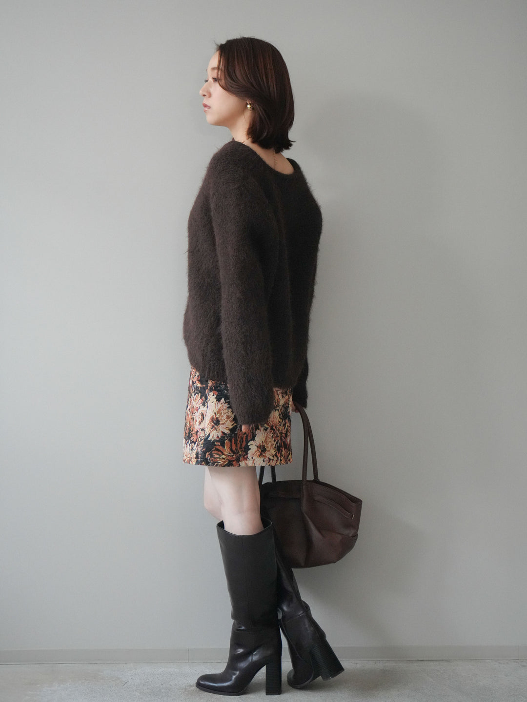 [予約]フロントZIPアソート柄ミニスカート/beigebigflower