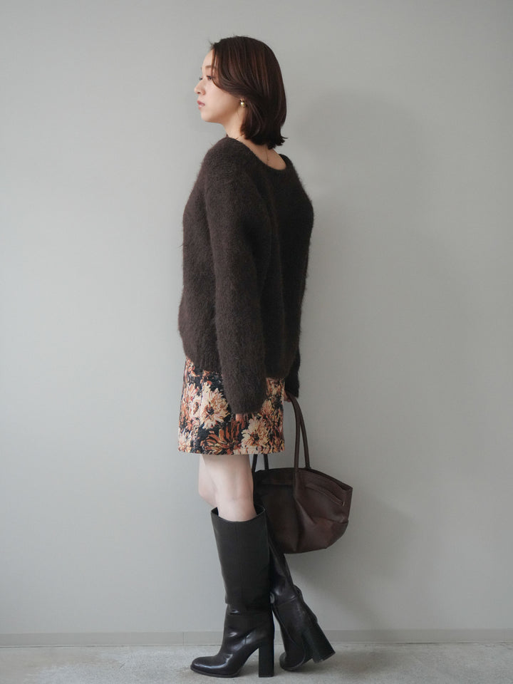 [予約]フロントZIPアソート柄ミニスカート/beigebigflower