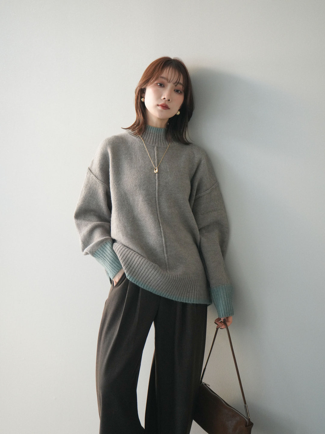 [SET]配色ハイネックニットプルオーバー+配色ハイネックニットプルオーバー(2set)