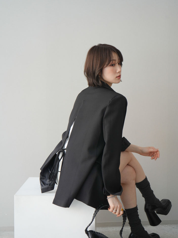 [SET]バックスリットデザインジャケット+ノースリサテンレースキャミソール+ベルト付カーゴミニスカート(3set)