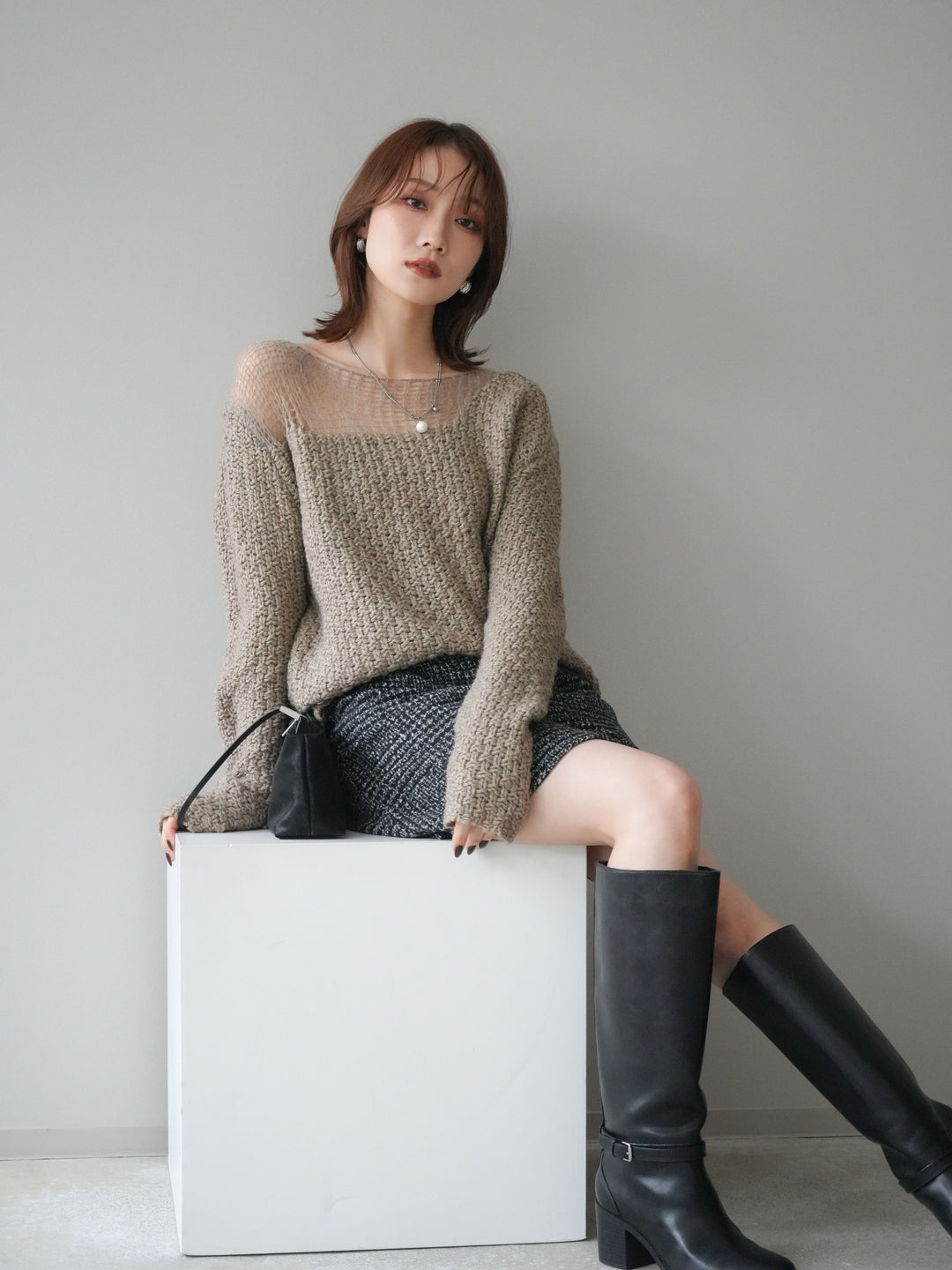 [予約]ダメージデザインニットプルオーバー/greige