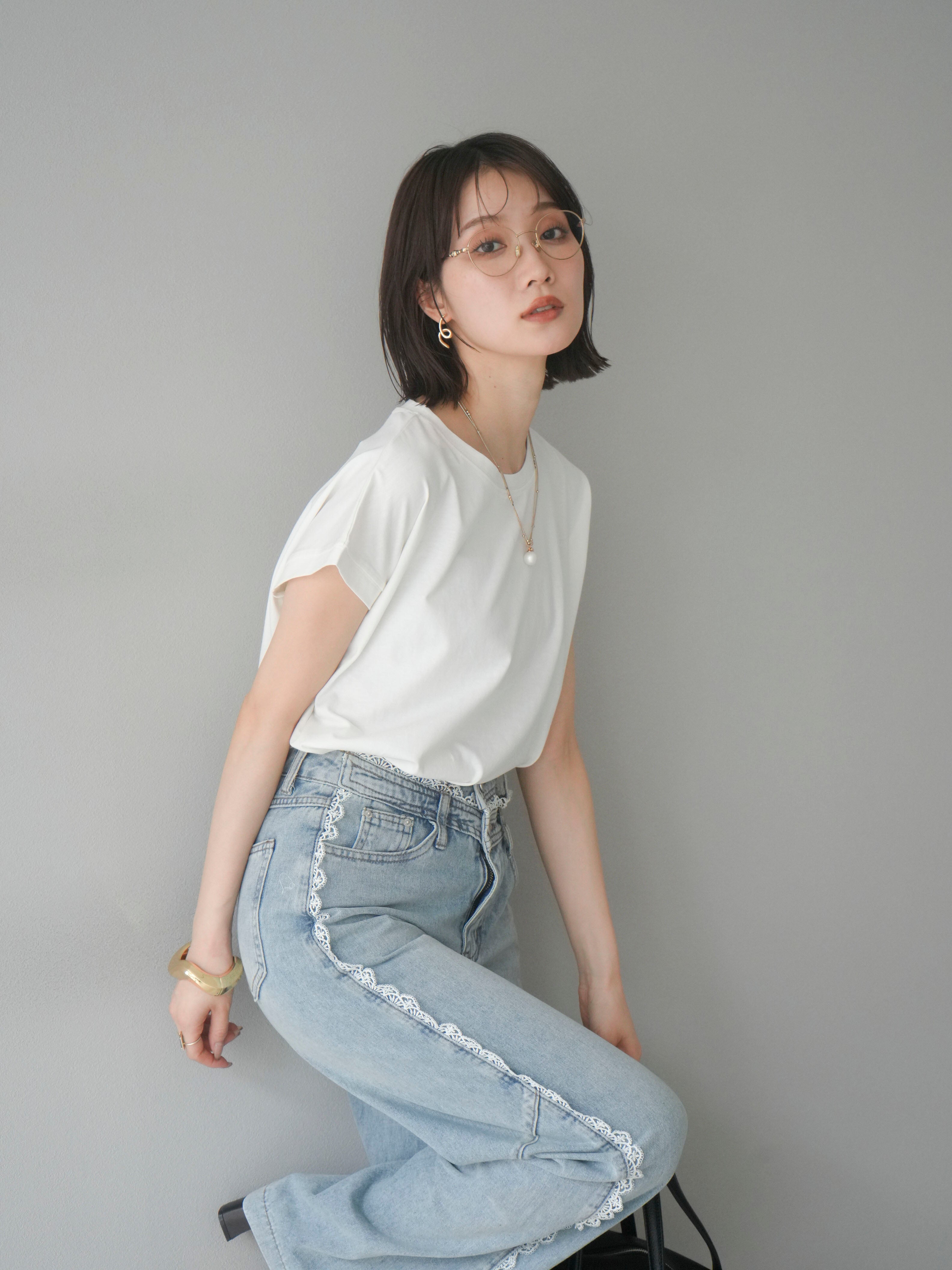 アンミヌ unminou 完売品 フレンチスリーブシャツ ホワイト andme（アンドミー） tシャツ 「新色追加」USAコットン汗染み防止