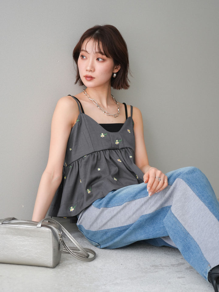 [予約]フラワー刺繍ビスチェ/gray