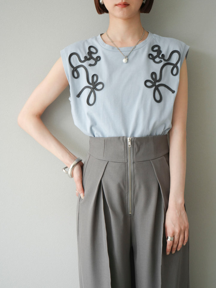 [SET]コード刺繍フレンチスリーブTシャツ+コード刺繍フレンチスリーブTシャツ(2set)