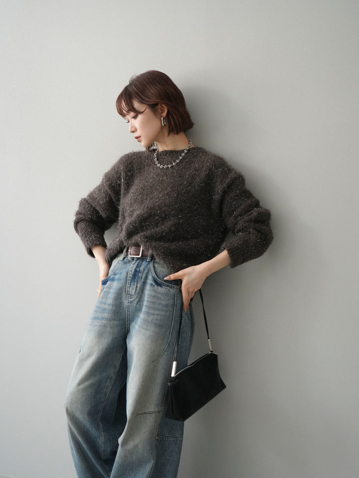 [予約]モールラメミックスヤーンニットプルオーバー/brown