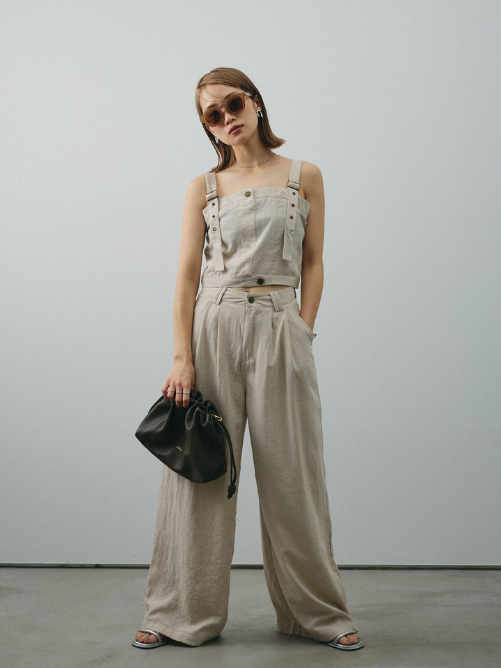 [SET] 亞麻感緊身胸衣＆寬褲套裝（2件套）