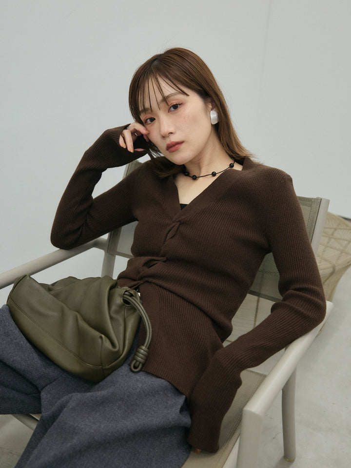 【Allure】[SET]フロントツイストリブニットトップス+フロントツイストリブニットトップス(2set)