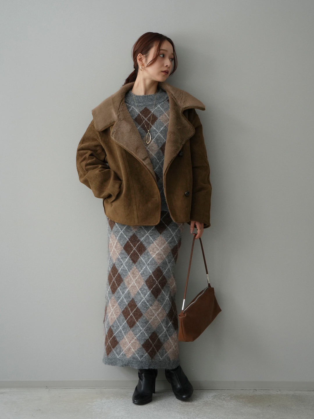 [SET]アーガイルニットプルオーバー&ロングスカートSET UP(2set)