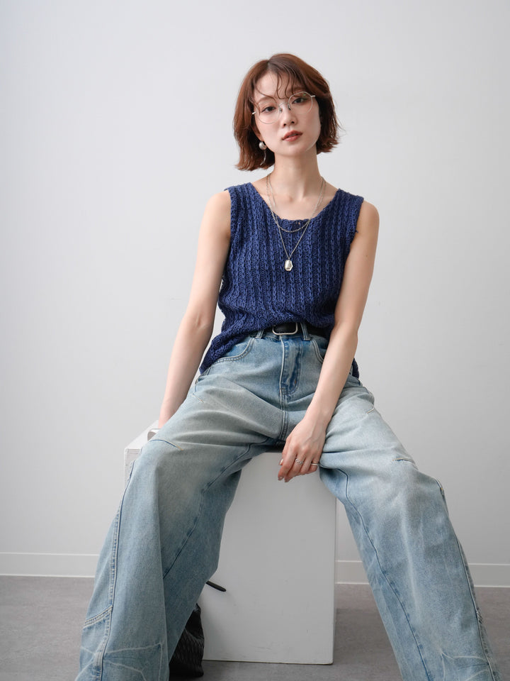 [予約]メランジケーブルニットタンクトップ/navy