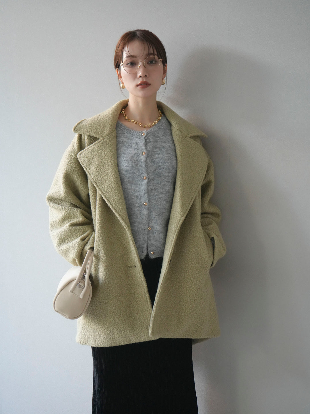 [予約]ボアミドルコクーンコート/olive