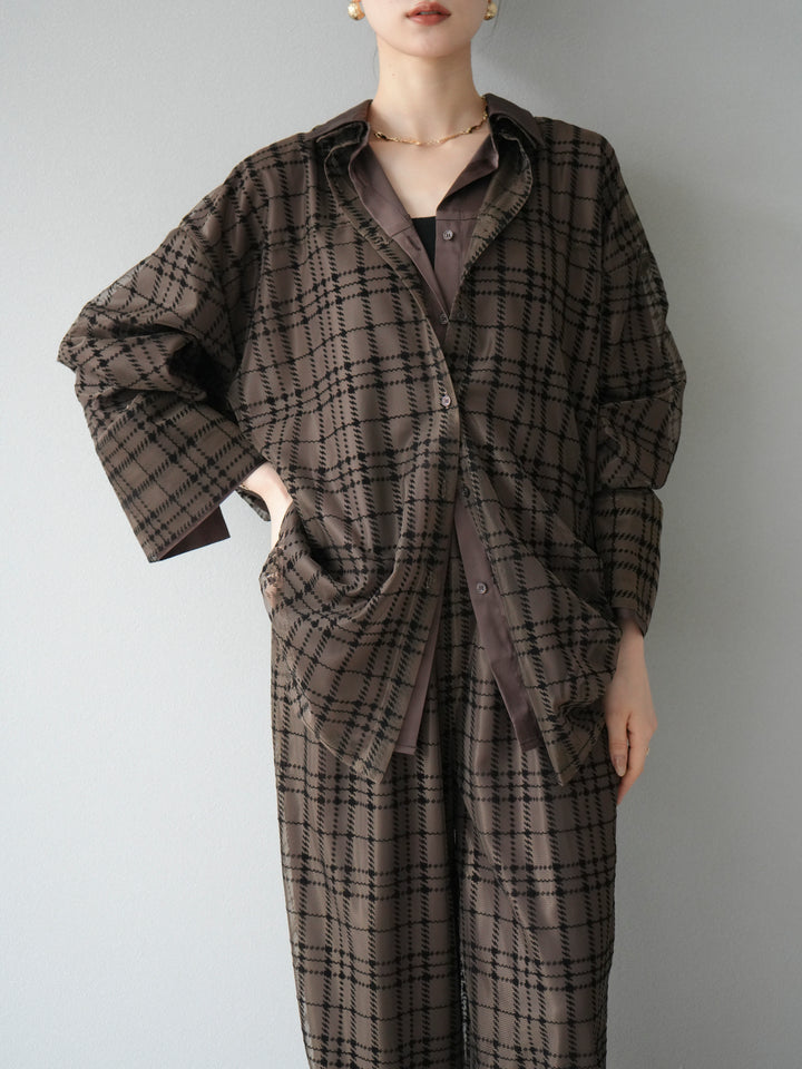 [予約]チェック柄チュールシャツアンサンブル/ブラウン