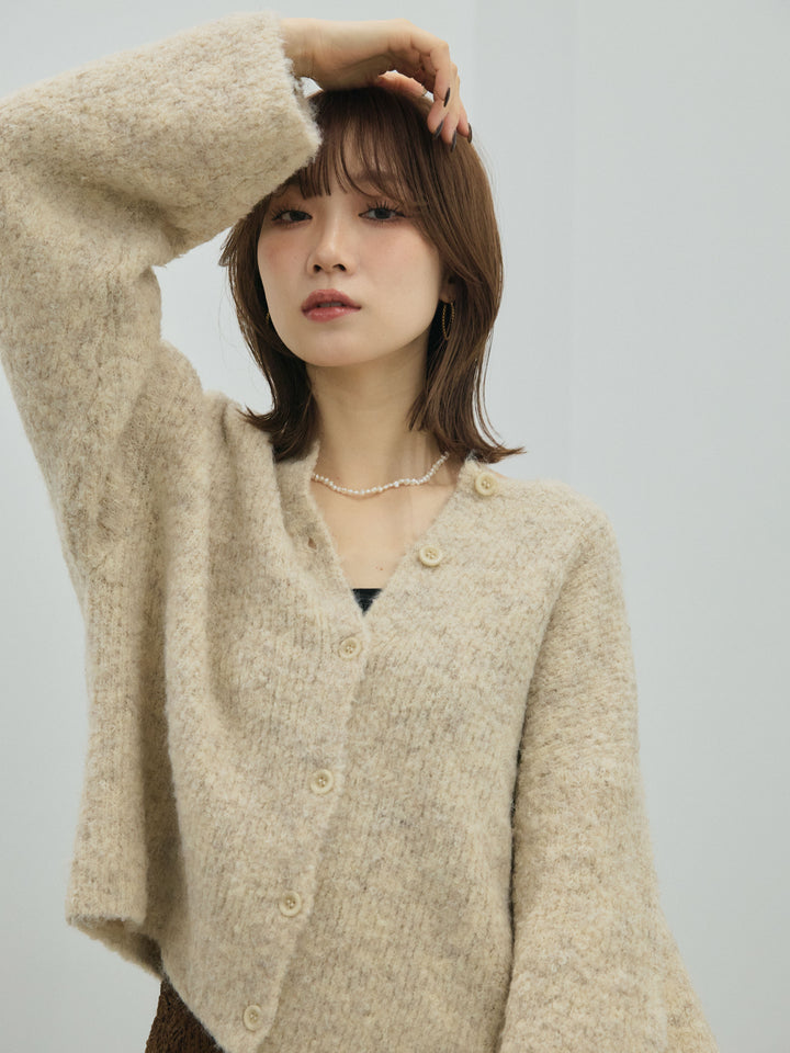 【Allure】[SET]ブークレニットカーディガン+起毛レースストレッチナロースカート(2set)