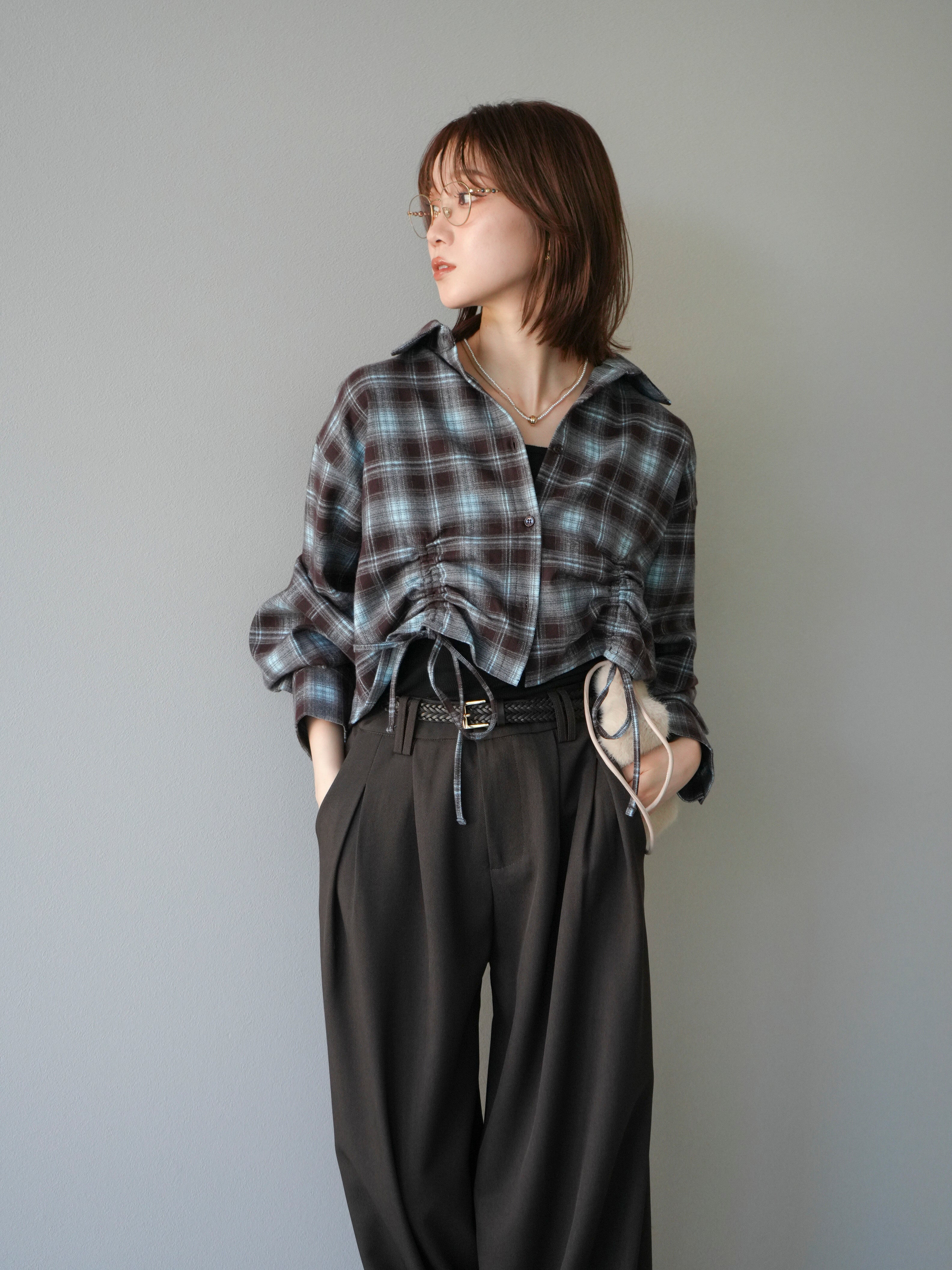 予約]ドロストクロップネルチェックドシャツ/ブルー – Lumier