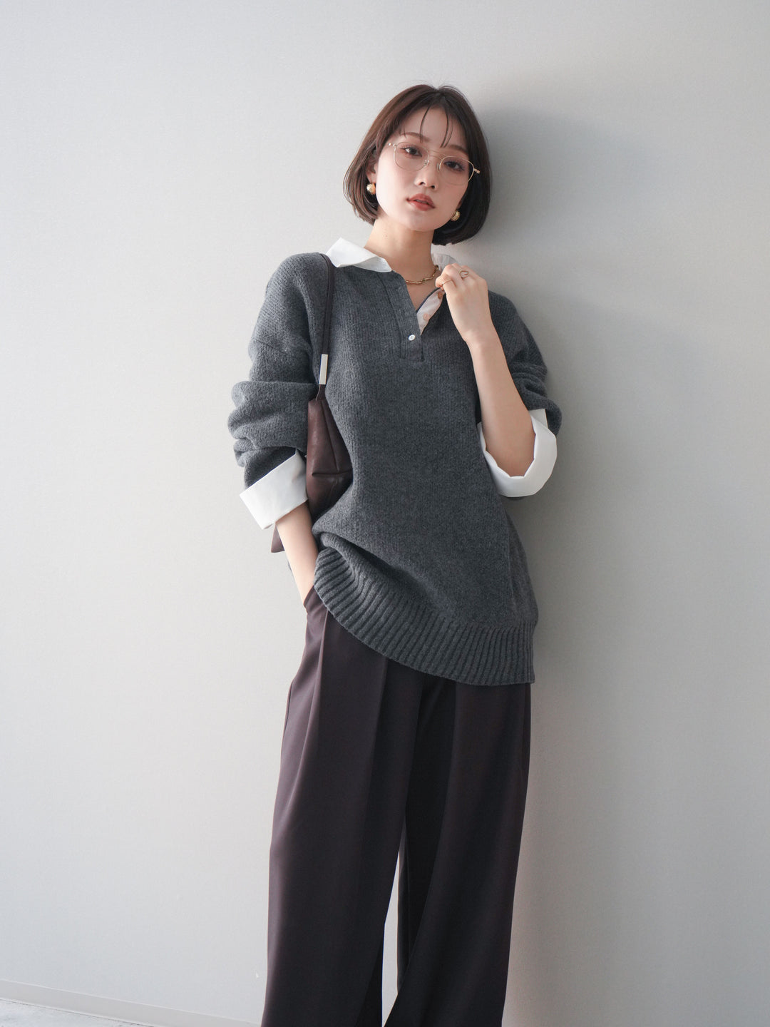 [予約]シャツドッキングオーバーニットプルオーバー/charcoaloff