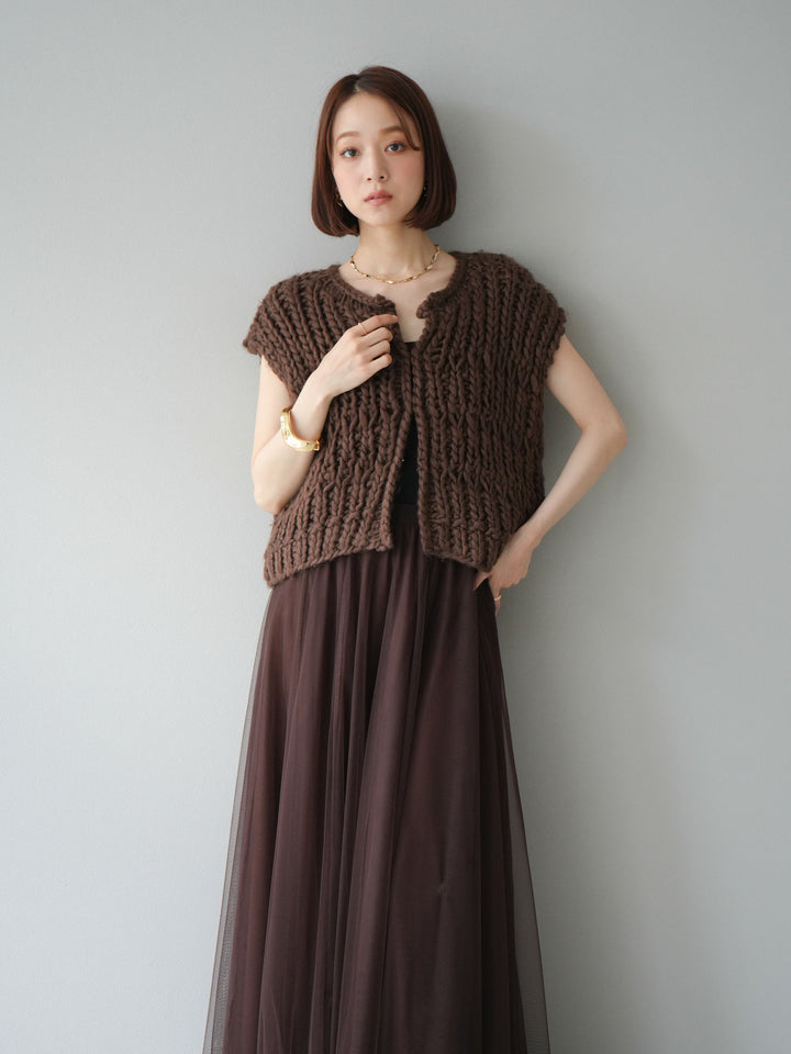 [予約]ハンドニットローピングベスト/ブラウン