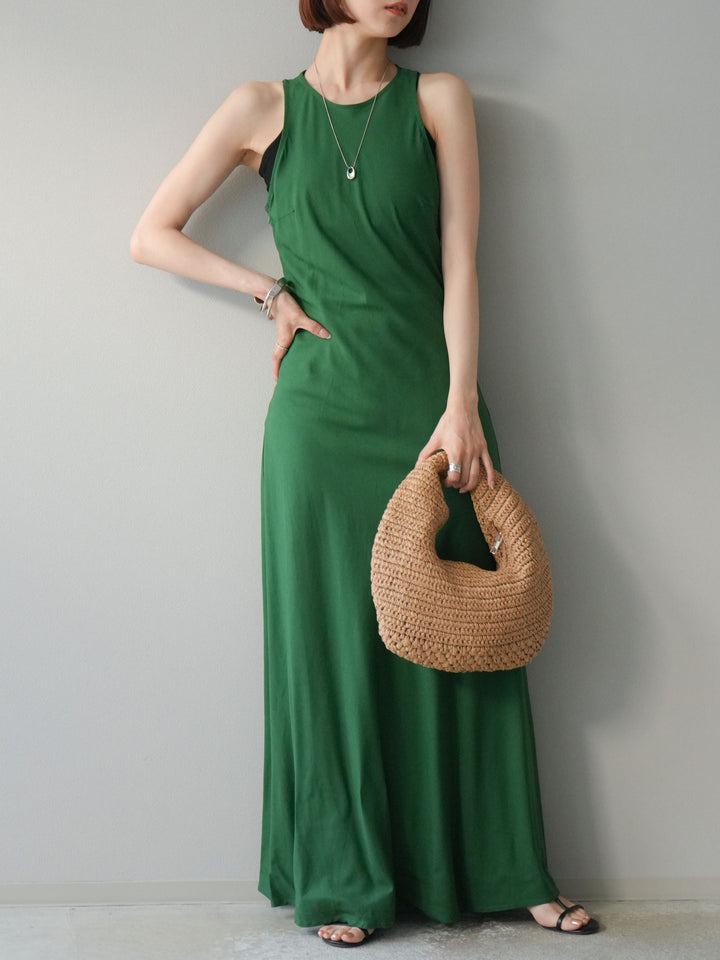 [予約]リネンタッチノースリーブワンピース/グリーン