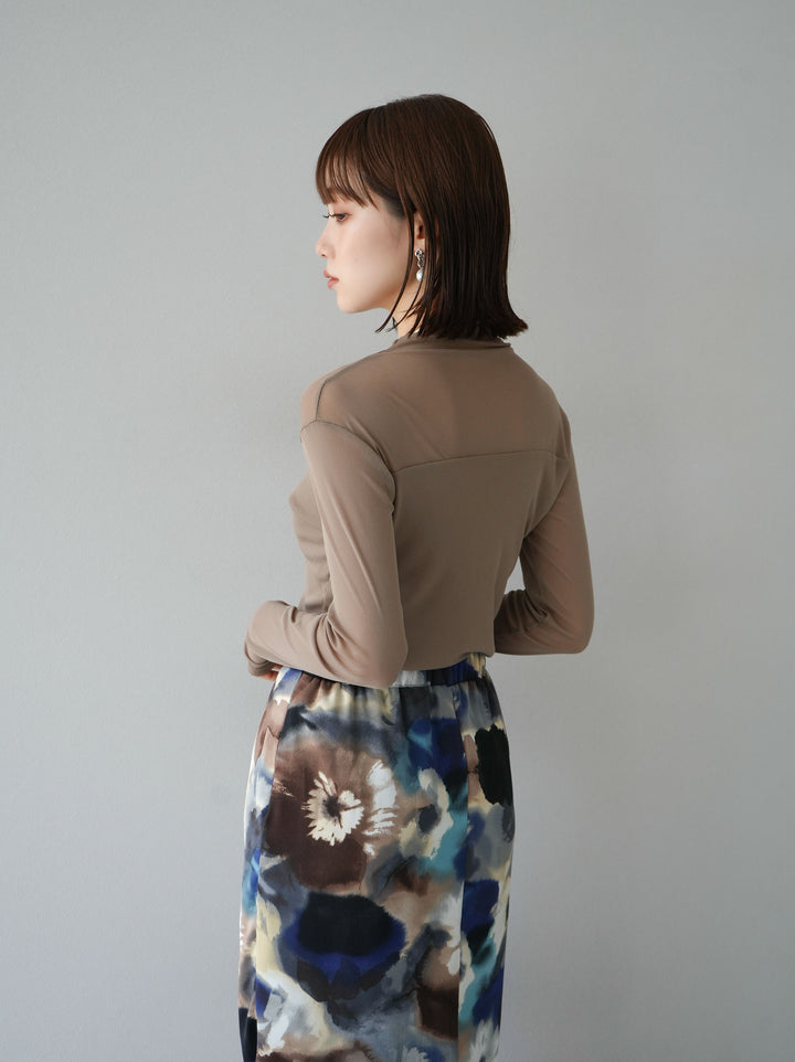 [SET]シアー切替ストレッチ長袖トップス+シアー切替ストレッチトップス(2set)