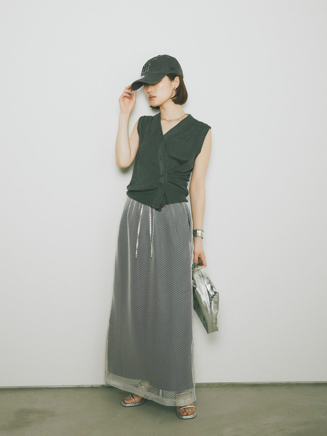 [予約]メッシュレイヤードスカート/ライトグレー