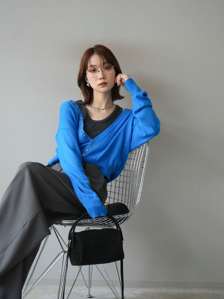 [予約]デザインボタンニットカーディガン＆タンクトップSET/ブルー